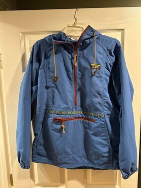 L.L. Bean Blue Hooded Windbreaker Jacket with Vintage 90s Detail Zip Accent